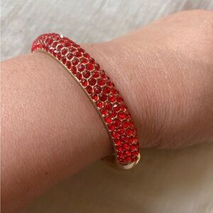 Red Stones‎ Jeweled Hinged Bracelet Faux Pearls